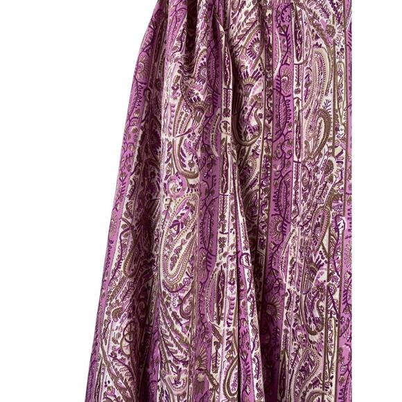 Vintage 1960s Blouse High Ruffle Neck Purple Paisley Button Up Secretary 42 / 2X - Picture 4 of 15